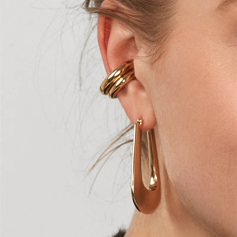 Peri'sBox Chunky Solid Ear Cuff Round Circle Geometric Earrings