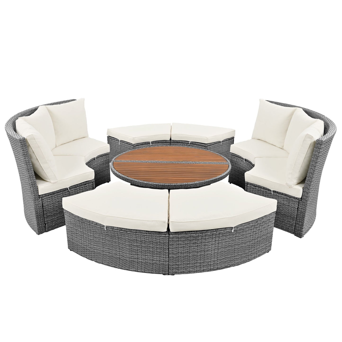 Patio 5-Piece Round Rattan Sectional Sofa Set All-Weather PE Wicker Sunbed