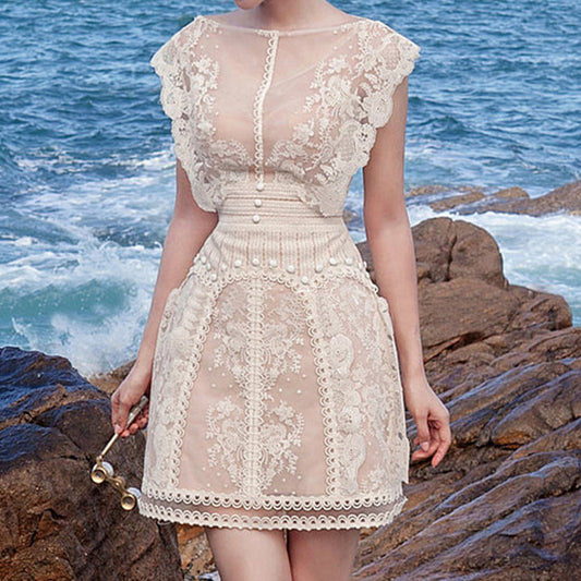 White Dress Embroidered Lace Dress