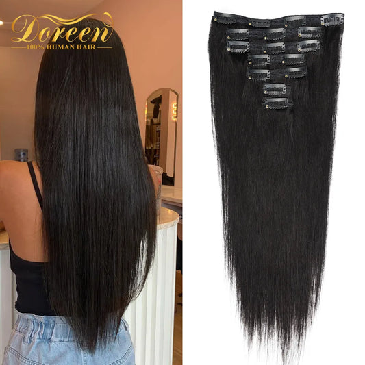 Short Double Weft Clip in Human Hair Extensions Thick Straight Hair Clip