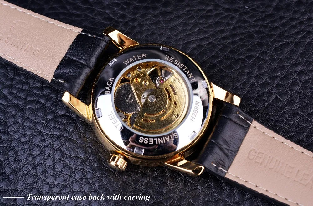 Skeleton Casual Black Golden Case Gear Bezel Watches Men Automatic Watches