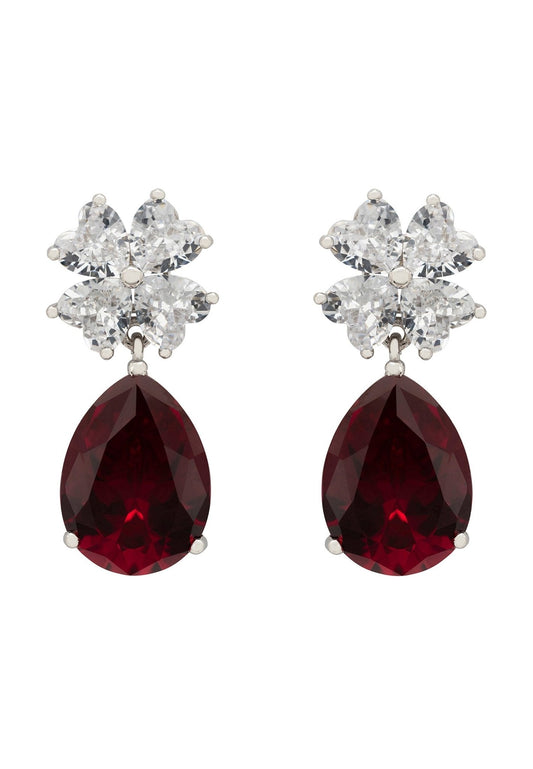 Victoria Teardrop Earrings Silver Ruby