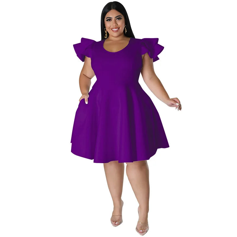 Women's Clothing Plus Size Dresses Ruffled Short Sleeved Evening Dress