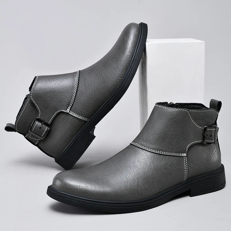 Pointed Toe Zipper-Up Men Chelsea Boots Leather Boots Size 37-48