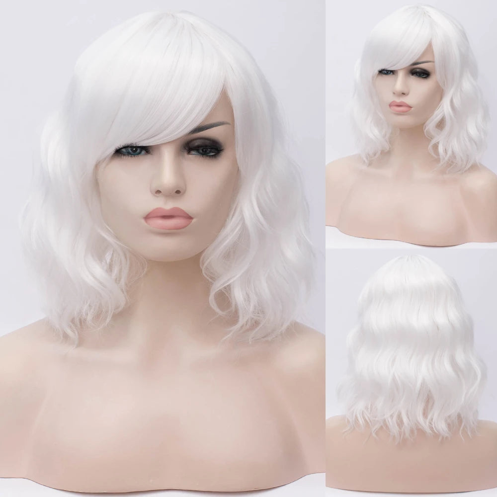 Short Cosplay Wave Wigs for Women with Side Bangs synthetic Hair Wig