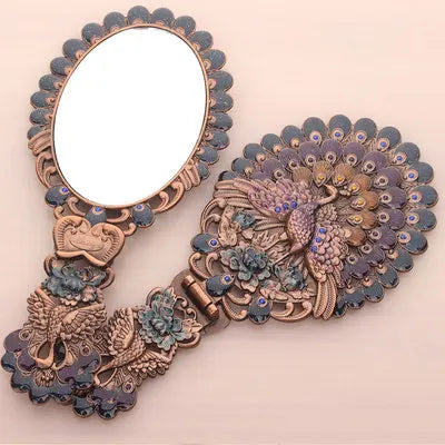 Russian Makeup Mirror Desktop Princess Portable Handle Folding Mirror