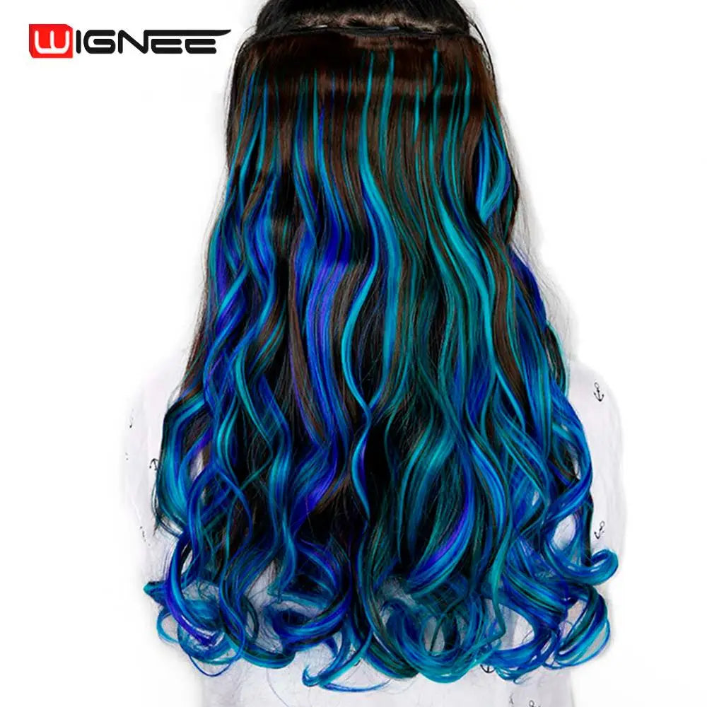 One Piece Synthetic Hair Extension Long Wave Glueless fiber Half Wig