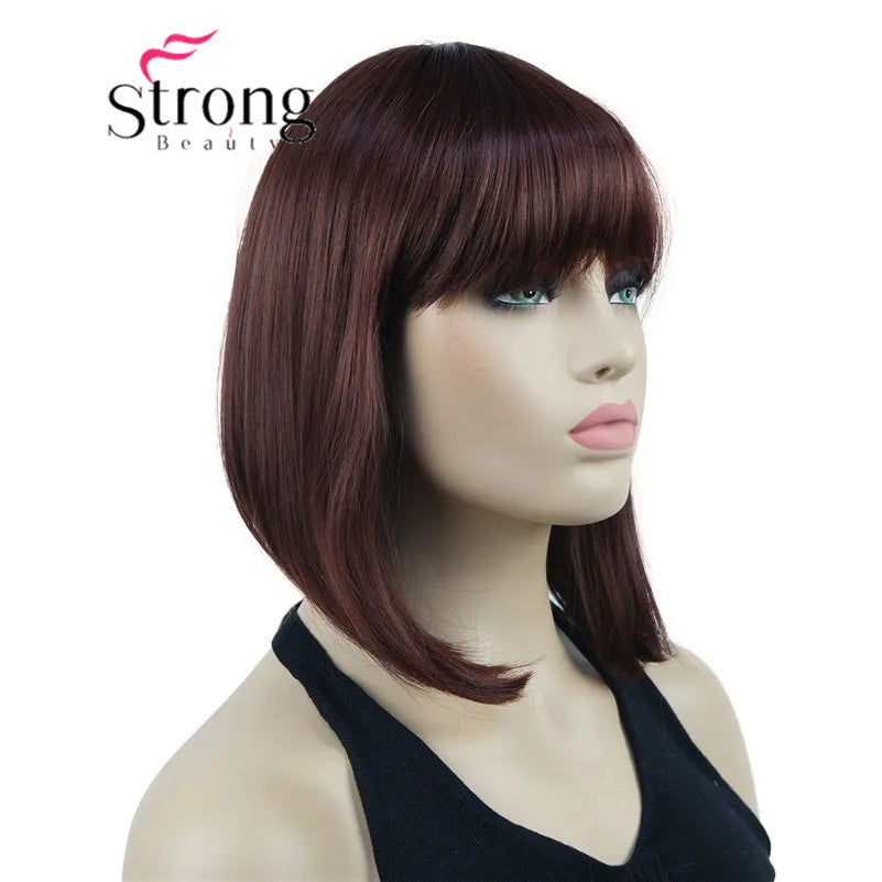 Short Straight Blonde Highlighted Bob With Bangs Synthetic Wig