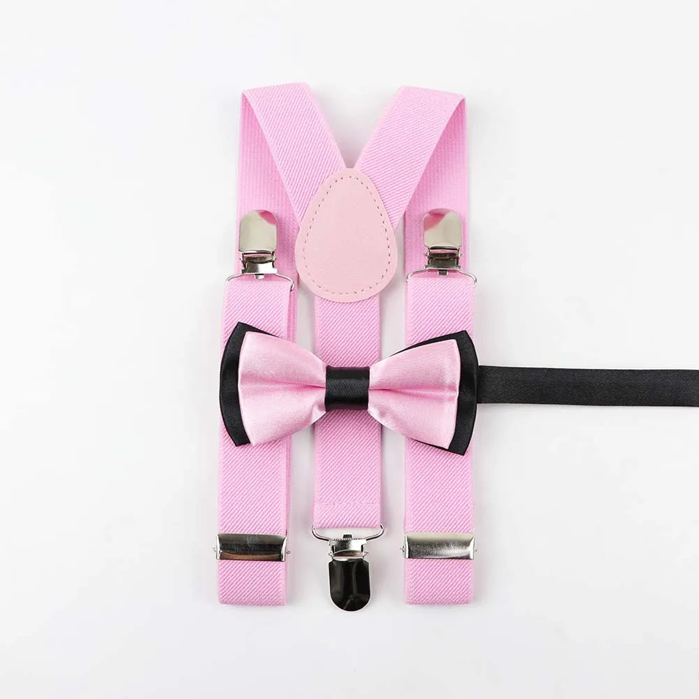 Polyester Y-Back Braces Two Colors Bow Tie Adjustable Elastic Kids