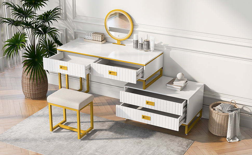 Vanity Table With Movable Side Cabinet and 4-Drawers