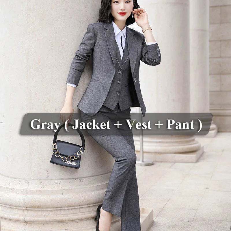 Wear Women OL Pant Suits Formal Female Blazer Jacket  Vest Trousers 3 Pieces