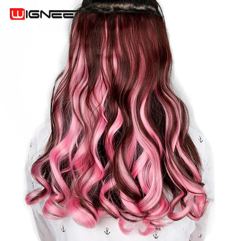 One Piece Synthetic Hair Extension Long Wave Glueless fiber Half Wig