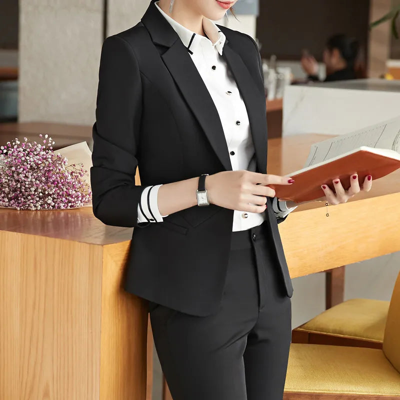 Women Pant Suit Formal Business Slim Blazer and Trouser Set