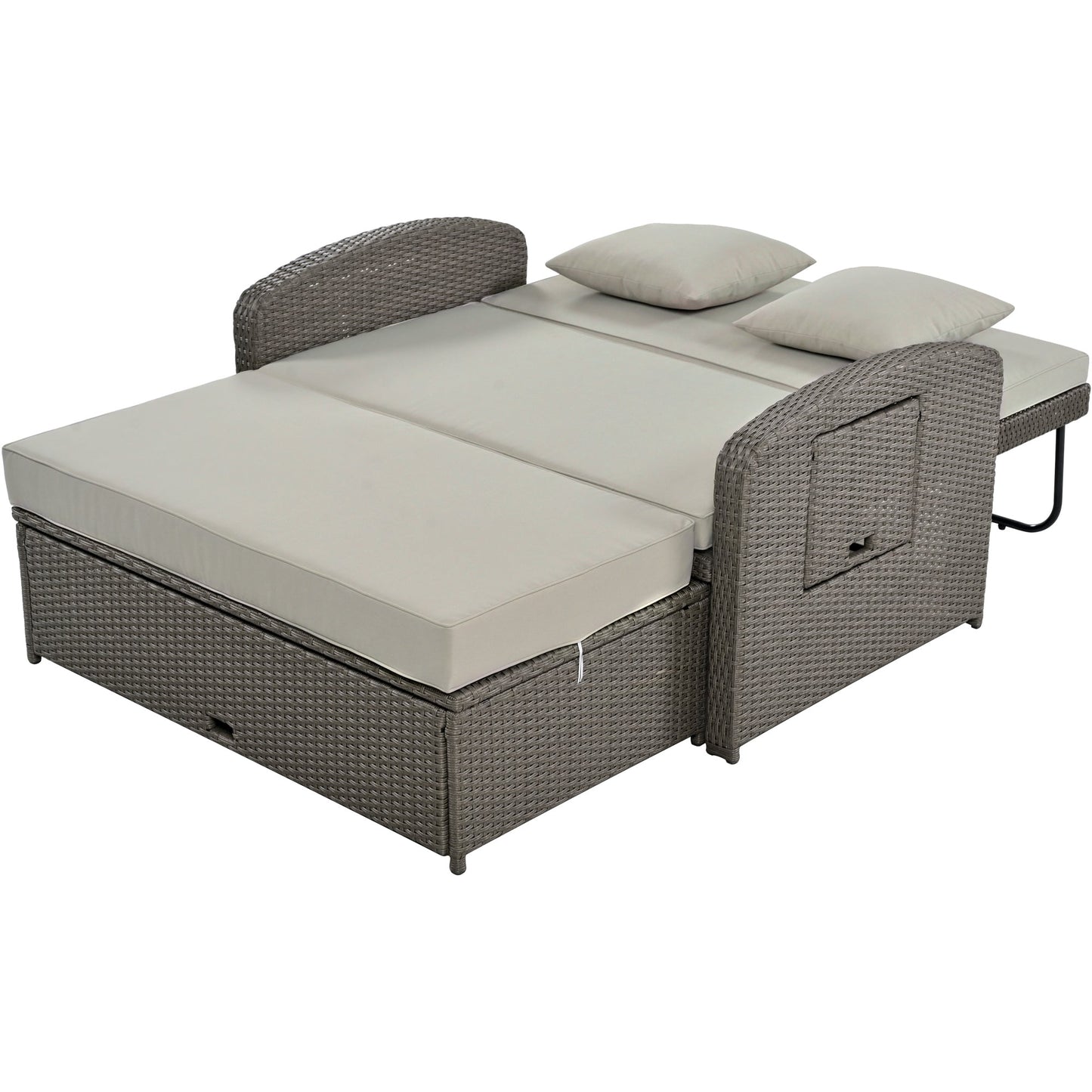 PE Wicker Rattan Double Chaise Lounge, 2-Person Reclining Daybed