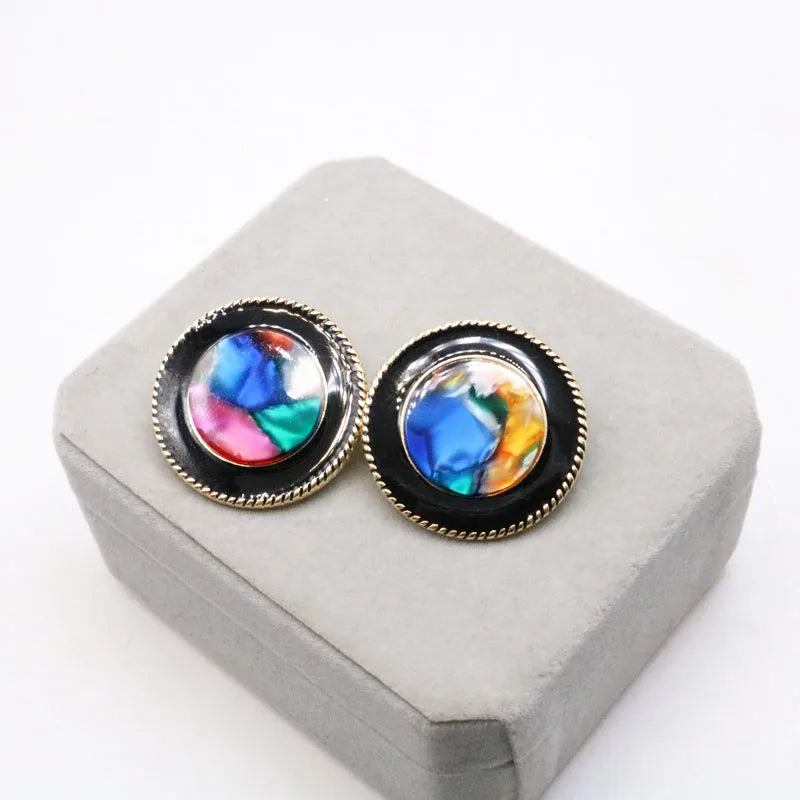 Round Pearl Black Enamel Cute Fashion Clip Earrings Statement Ear Jewelry