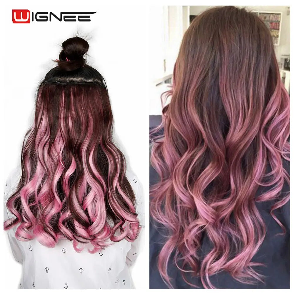 One Piece Synthetic Hair Extension Long Wave Glueless fiber Half Wig