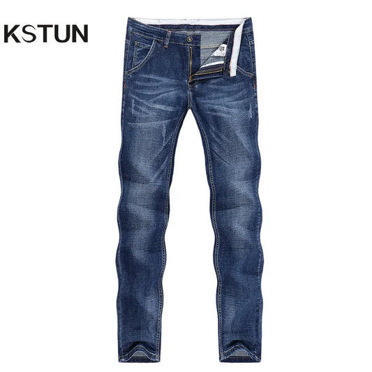 New Blue Slim Straight Denim Pants Casual Fashion Men's Trousers