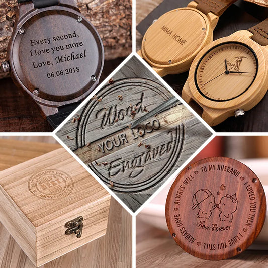 Personalized Gift Brand  MESSAGE Engraved Carved Laser Charge on Wood Watches