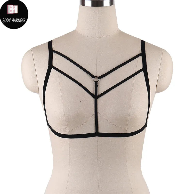 Women Sexy Crop Top Bondage Harness Fetish Elastic Cage Bra Suspender Bralett