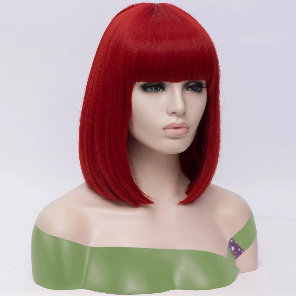 Synthetic Straight Short Bob Wigs With Bangs