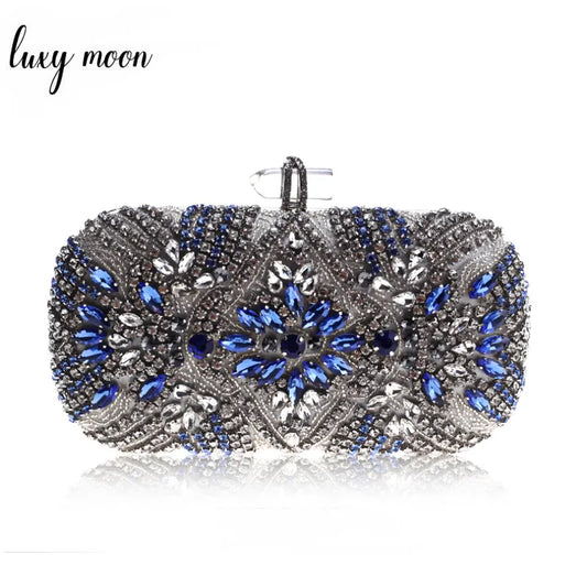 Women Clutch Party Luxury Blue Evening Bag Rhinestone Female Clutch