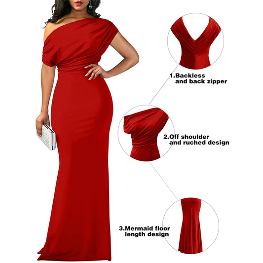 Women's Elegant Sleeveless Off Shoulder Bodycon Long Formal Evening Party Dress