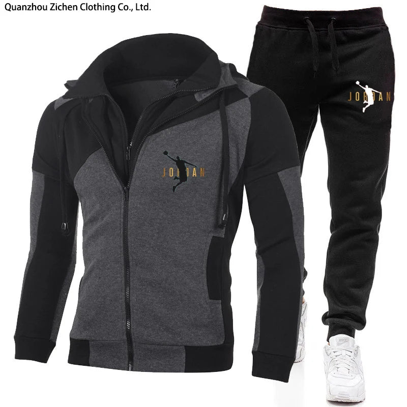 Men's Jacket Tracksuits Casual Two Pieces Sets Zipper Hoodie Gym