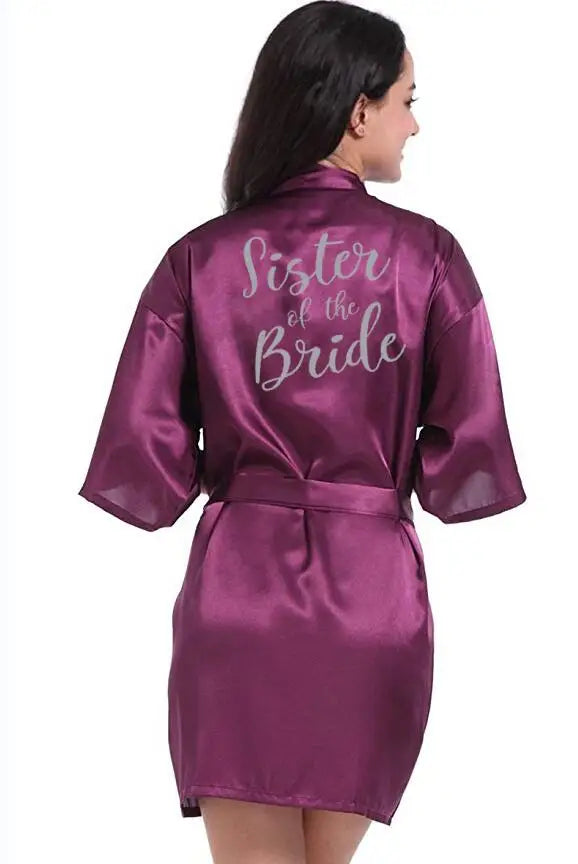 New Purple Robe Silver Writing Kimono Bridesmaid Satin Robe