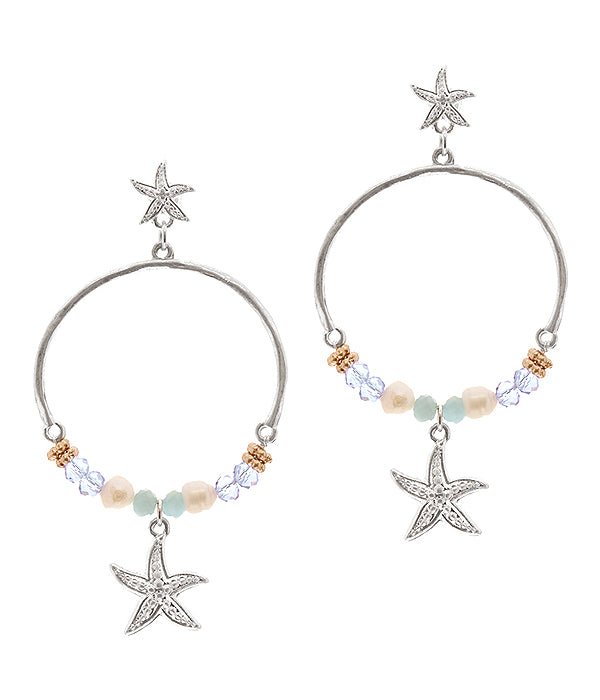 Starfish Glass Bead Hoop Earrings