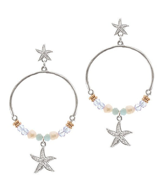 Starfish Glass Bead Hoop Earrings