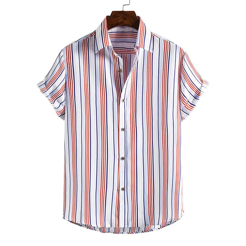 Mens Clothing Short-Sleeved Shirt Men's Fashion Vertical Stripe Printing