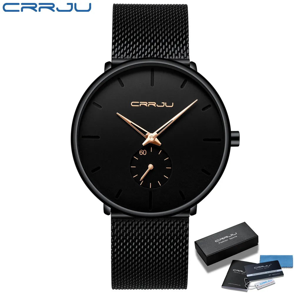 Mens Watches Quartz Watch Men Casual Slim Mesh Steel Waterproof Sport Watch