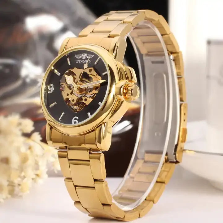 Watches Women Fashion Watch Automatic Mechanical Golden Heart Skeleton Watch