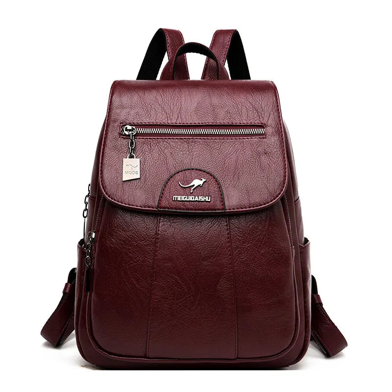 Women Leather Vintage Backpack Girls School Bag Travel Bagpack for Ladies