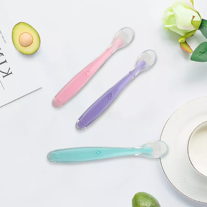 New Baby Soft Silicone Spoon Candy Color Temperature Sensing Spoon