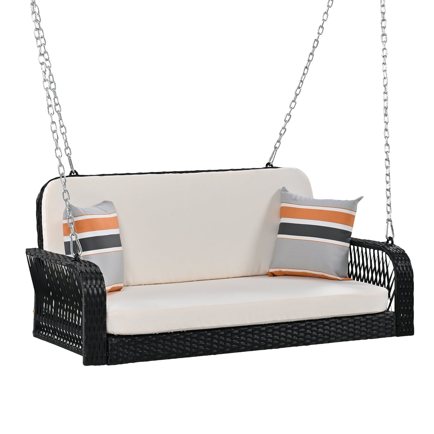 PE Wicker Porch Swing, 2-Seater Hanging Bench With Chains,