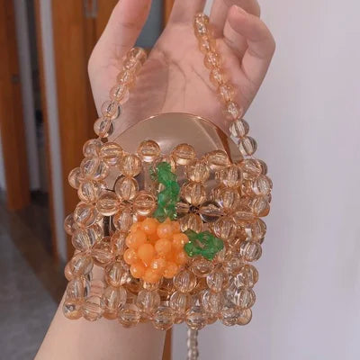 Retro Orange Beaded Bag Clear Crystal Jelly Clutch Bag