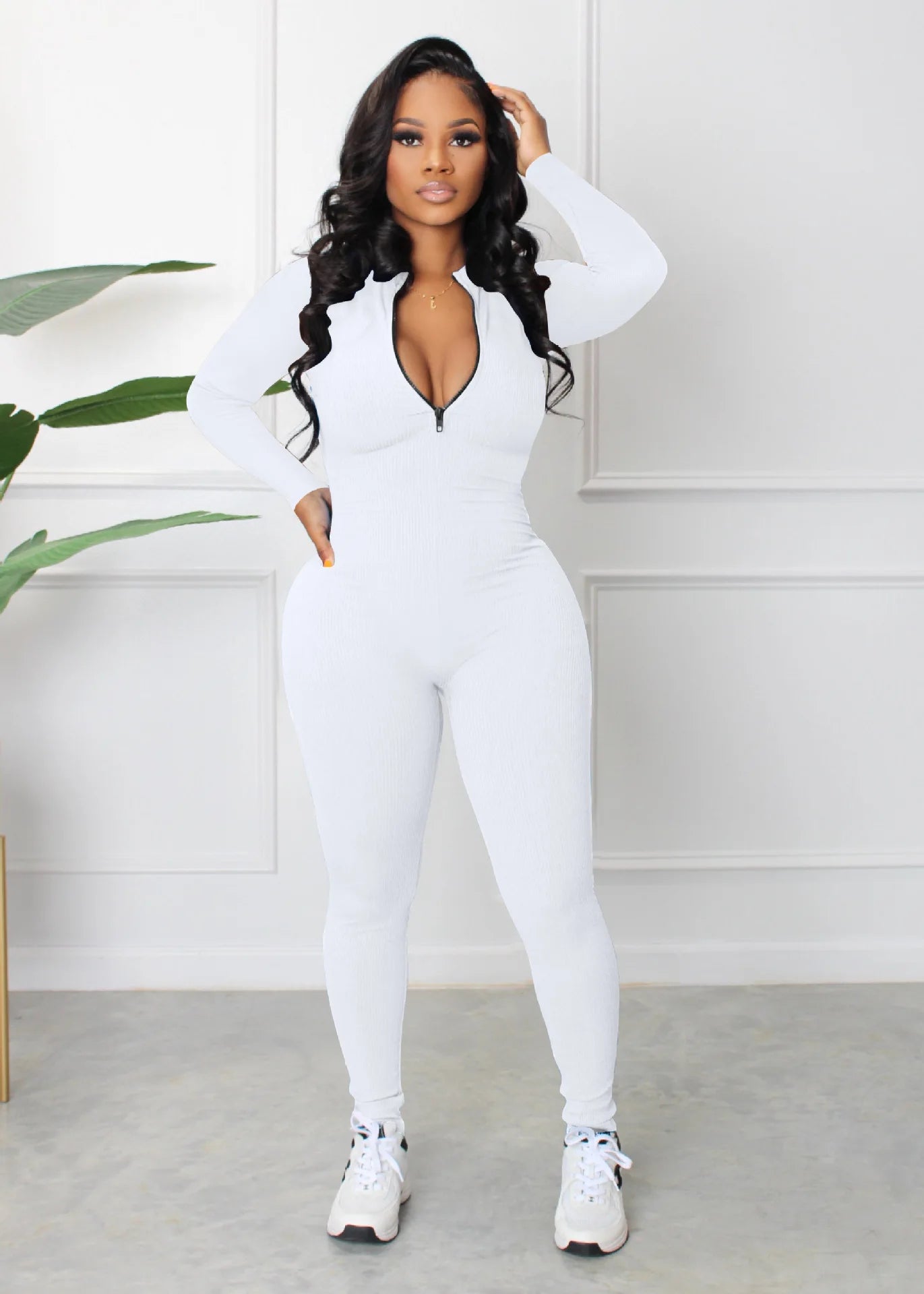 Office Lady Winter Jumpsuits  Ladies Zip Up Long Sleeve Jumpsuit