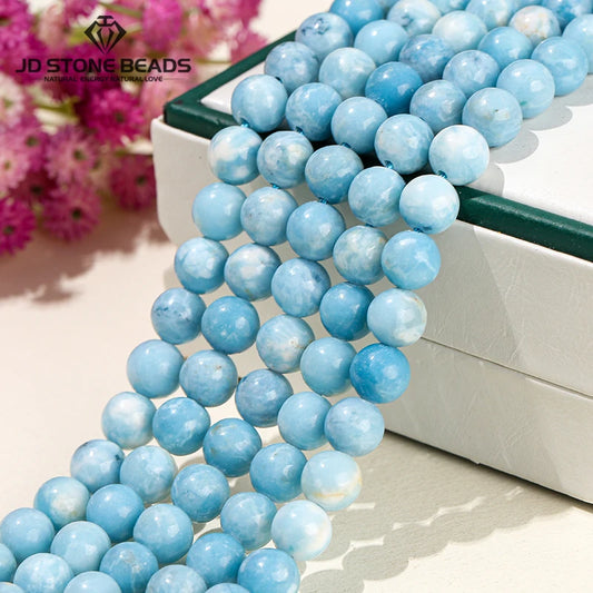 Natural Stone Sea Blue China Larimar Bead Round Loose Spacer Dyed Color Bead