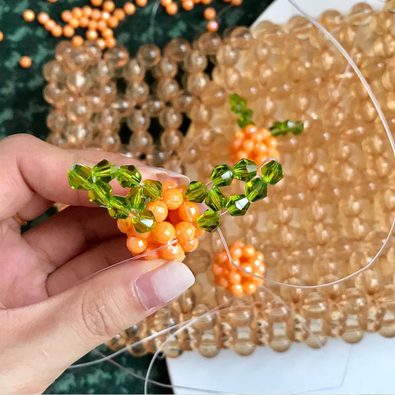 Retro Orange Beaded Bag Clear Crystal Jelly Clutch Bag