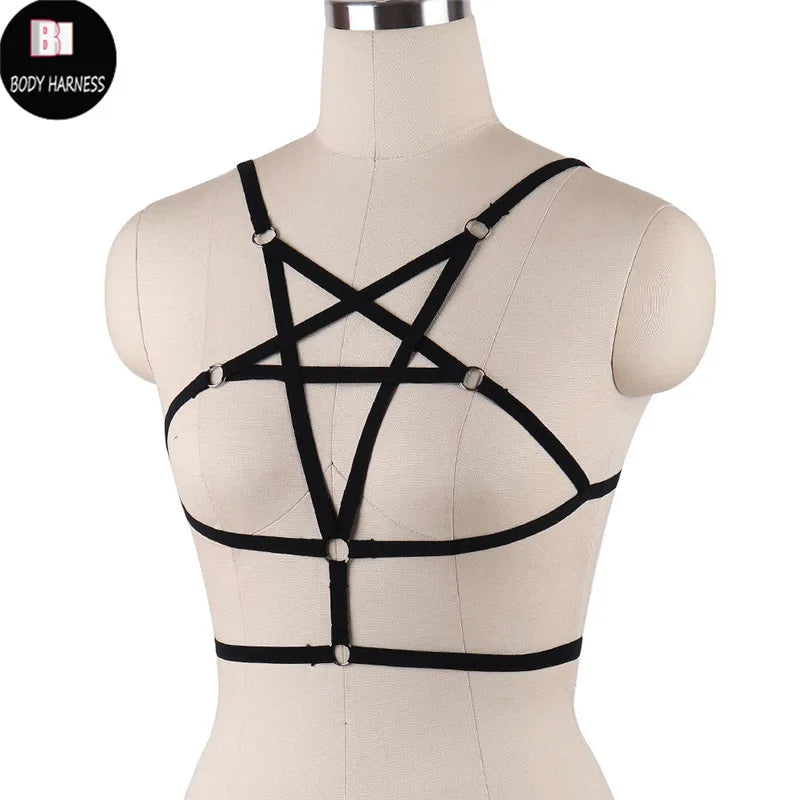 Women Sexy Crop Top Bondage Harness Fetish Elastic Cage Bra Suspender Bralett