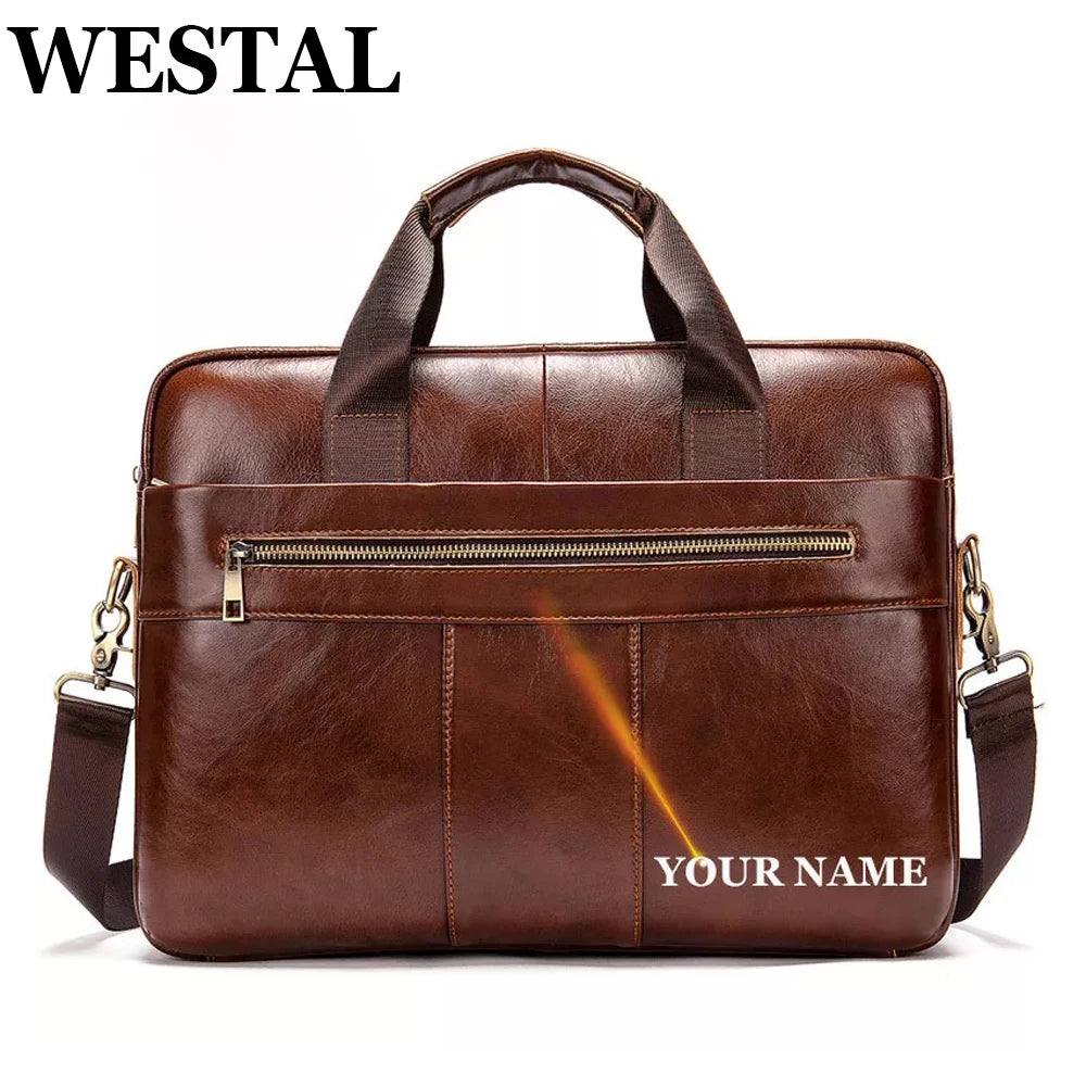 WESTAL Men's Briefcases Bag Men Leather Laptop Bag