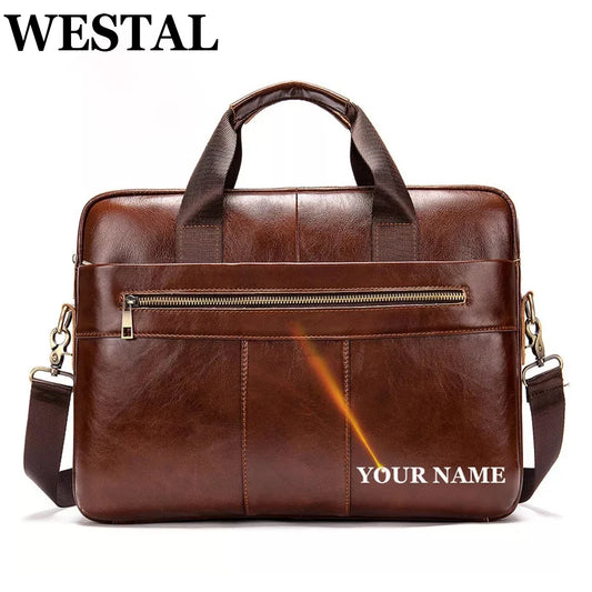 WESTAL Men's Briefcases Bag Men Leather Laptop Bag