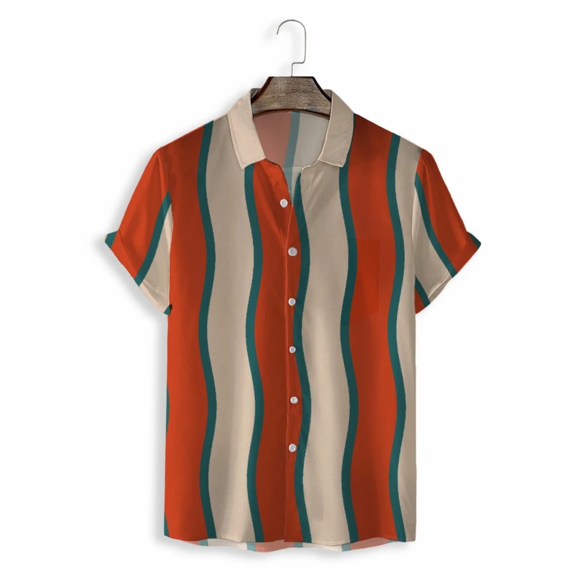 Terry Resort Beach Shirt High Quality Men Shirts Casual Short Sleeves Stripes