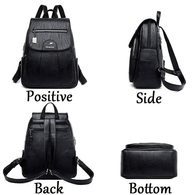 Women Leather Vintage Backpack Girls School Bag Travel Bagpack for Ladies