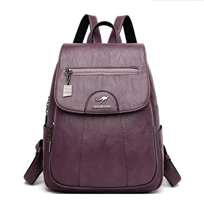 Women Leather Vintage Backpack Girls School Bag Travel Bagpack for Ladies