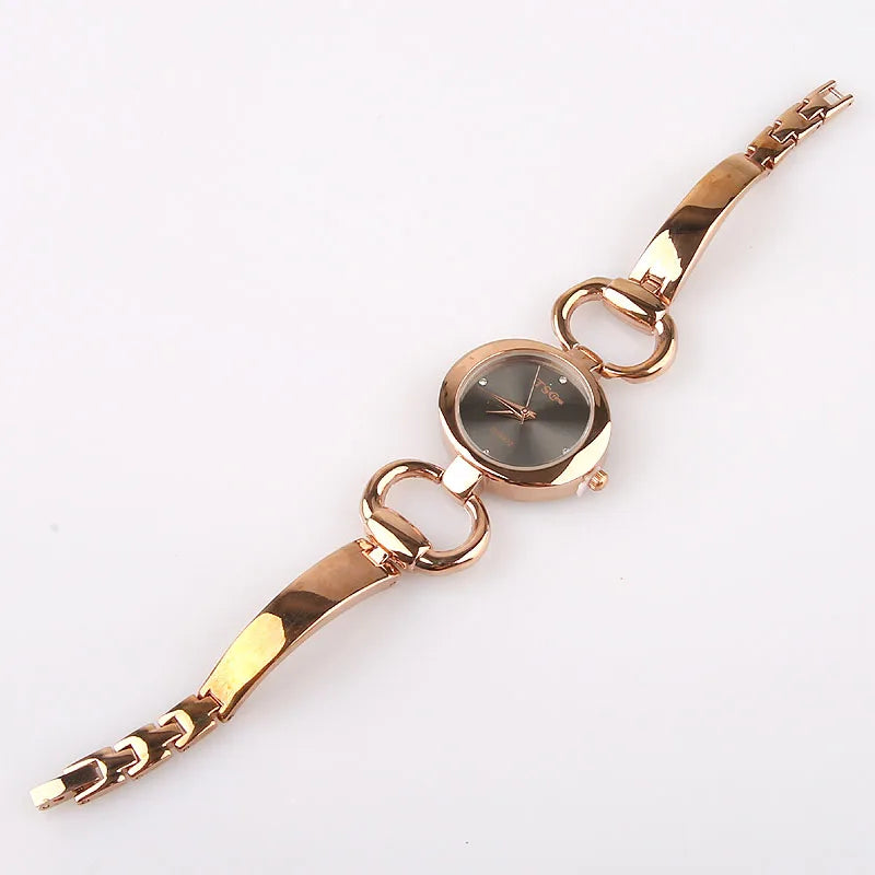 Women Office Ladies Rose Gold Stainless Steel Quartz Wristwatch