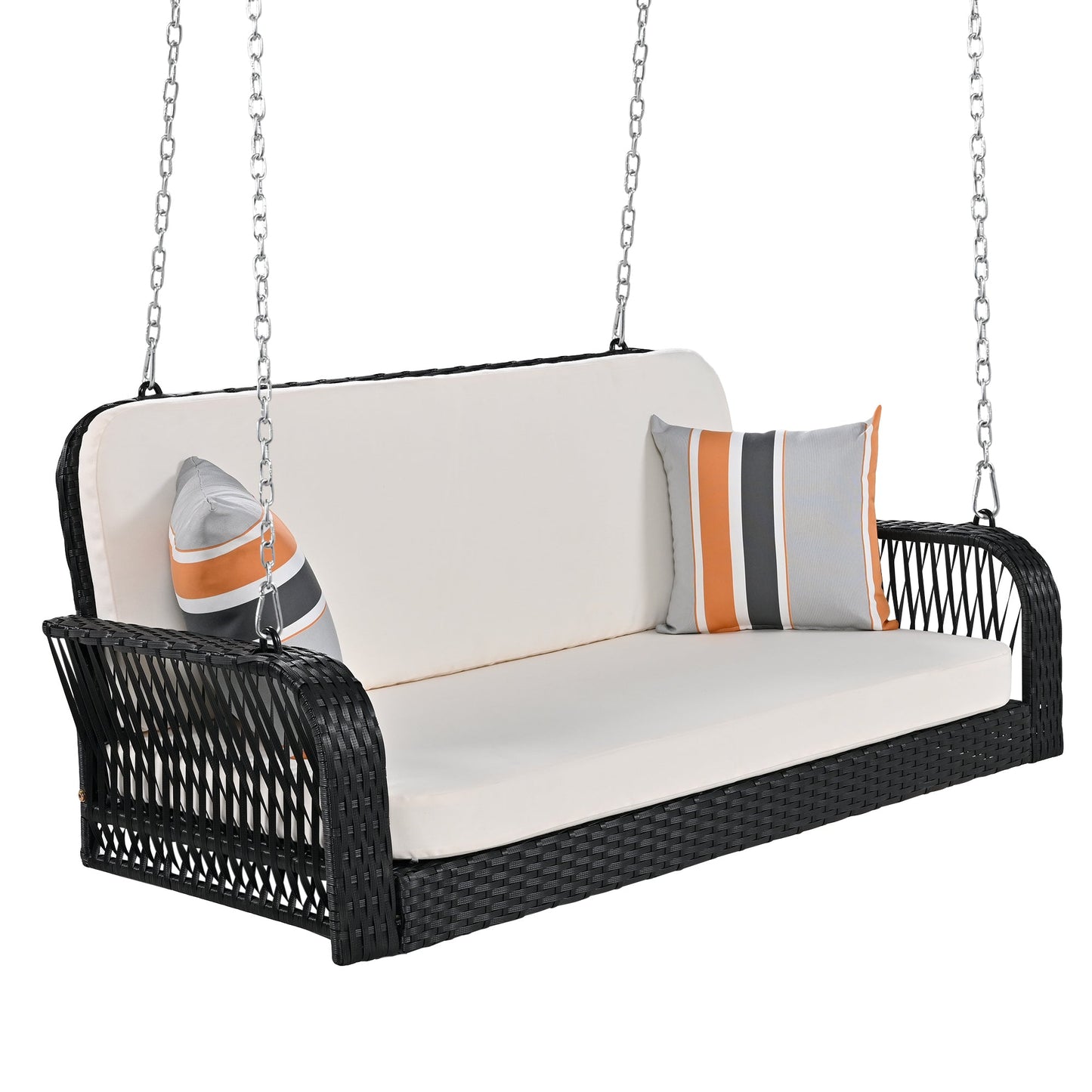 PE Wicker Porch Swing, 2-Seater Hanging Bench With Chains,