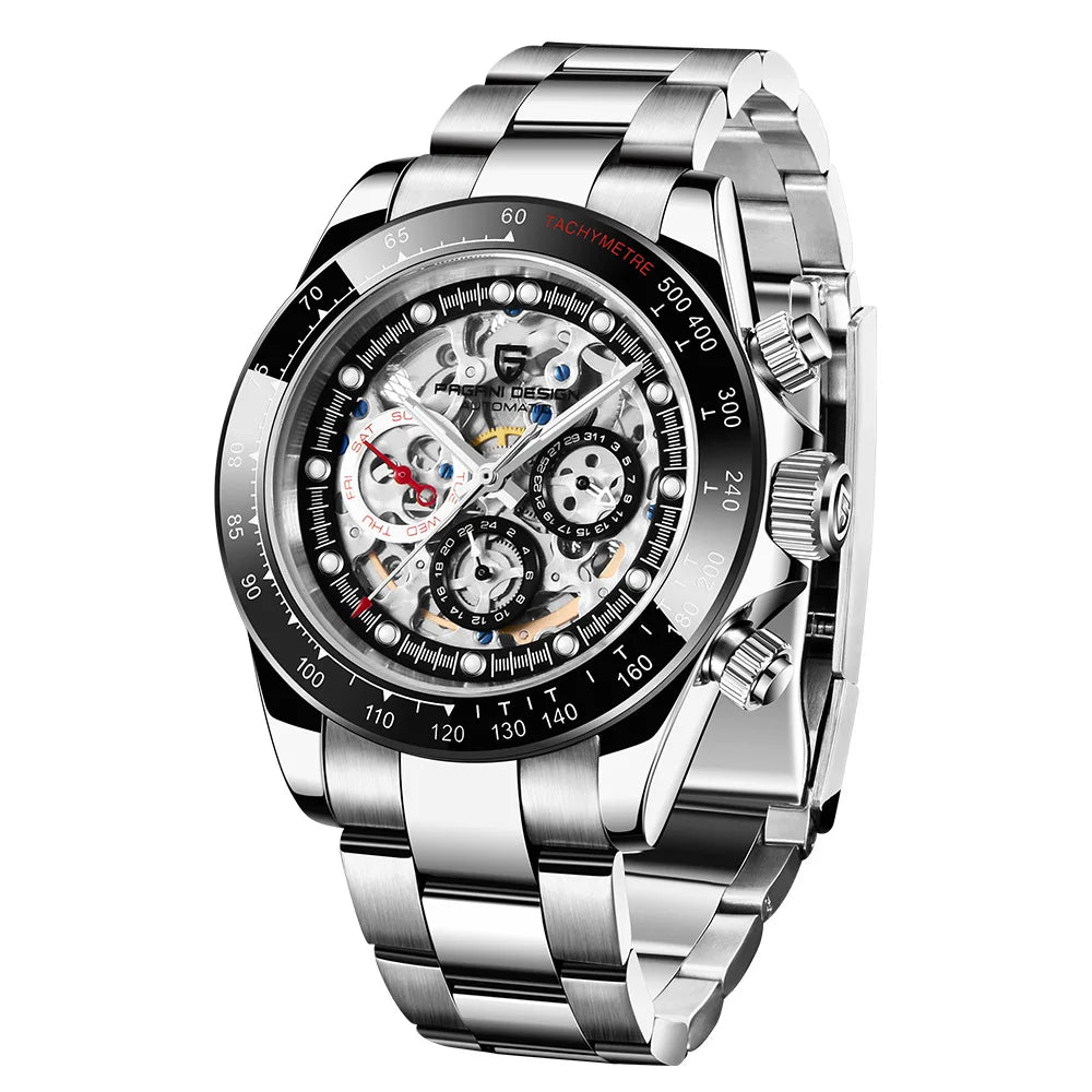 Stainless Steel Watch Rainbow Diamond Skeleton Watches Men Wrist