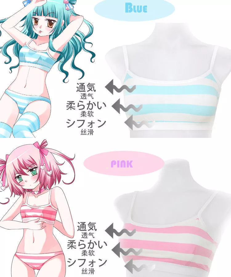 Sexy&Cute Japanese Anime Style Stripe Camisoles Pink Green Blue&White Stripe